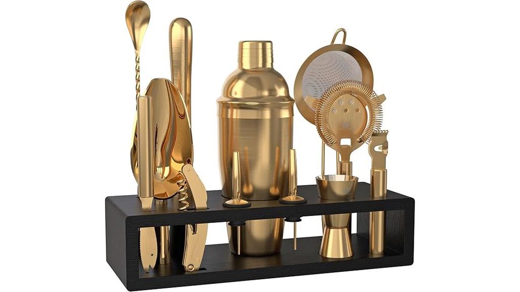 barware set with bamboo stand