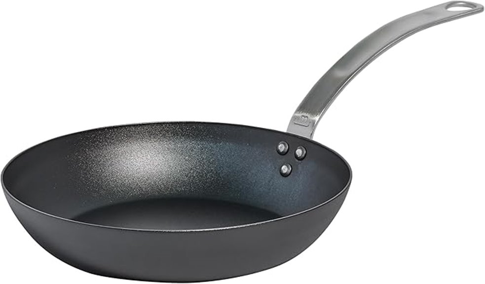 blue carbon steel frying pan