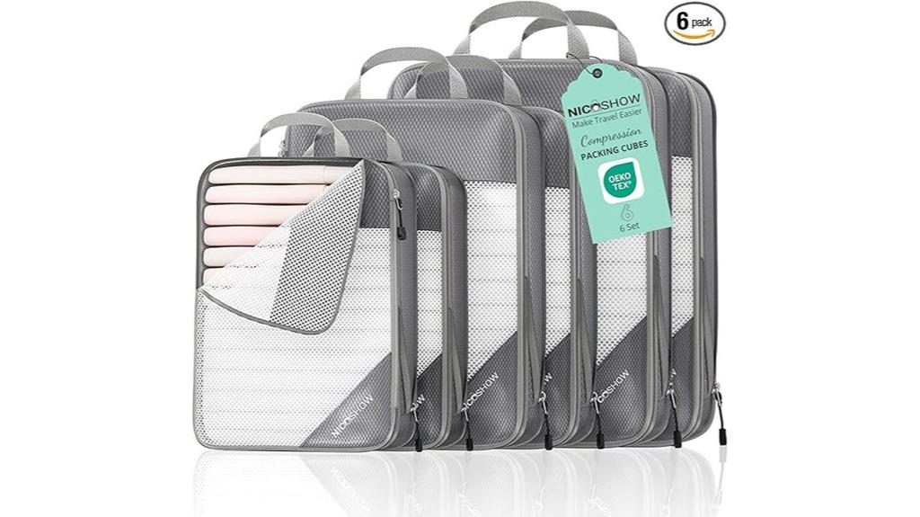 six travel packing cubes