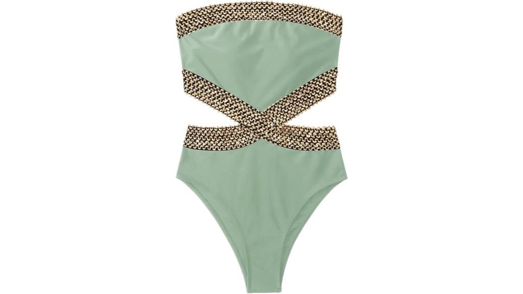 stitch detail strapless swimsuit