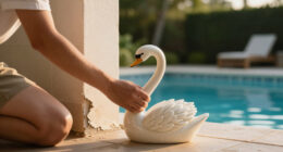 She Used A Ceramic Swan To Hide This Major Bathroom Eyesore